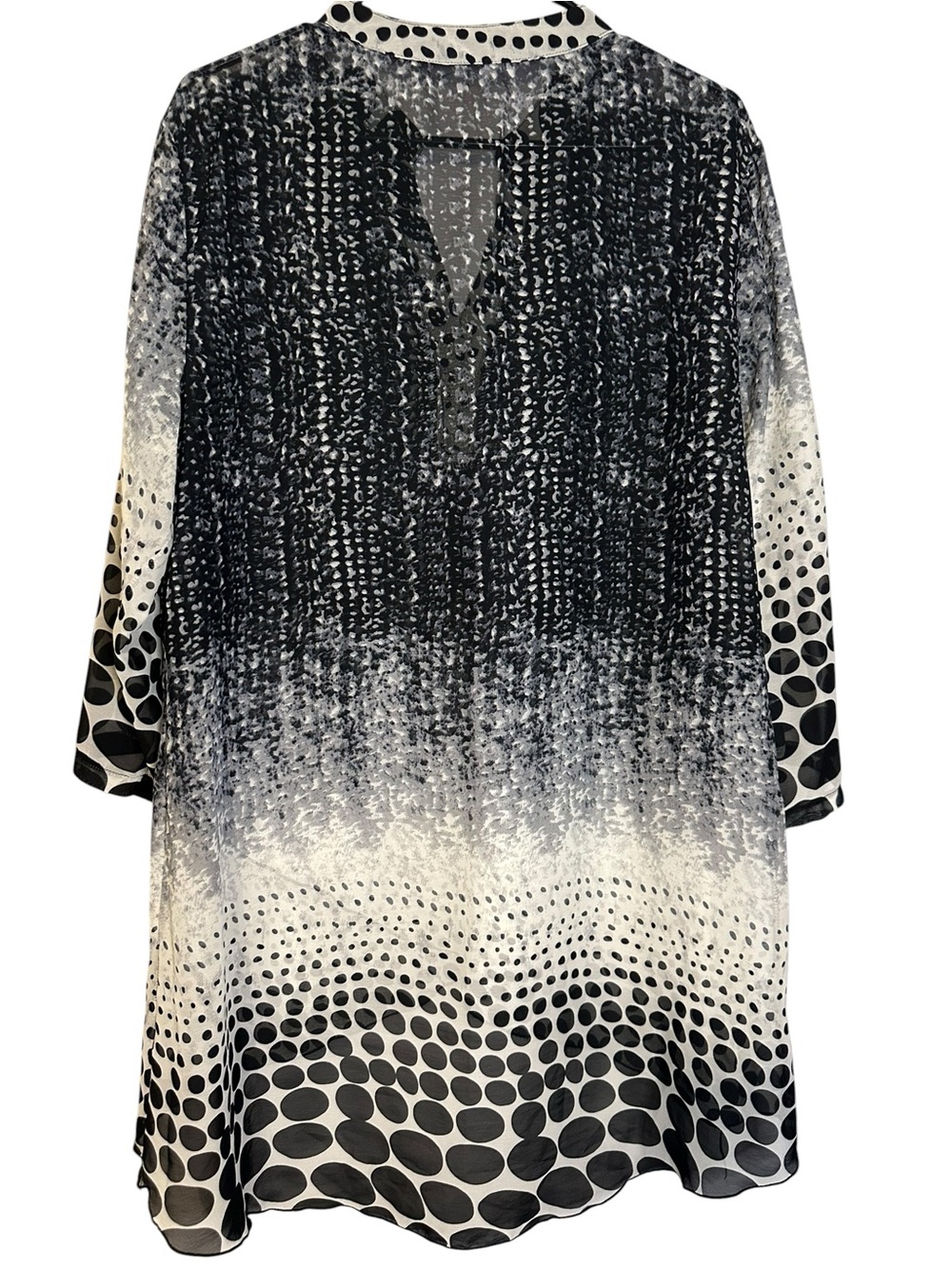 Creation XL Sheer Tunic Blouse Black White Polka Dot Abstract Layered Boho Top - Picture 10 of 13